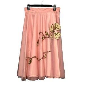 Tatyana Pink Vintage Skirt with Gold Floral Accents